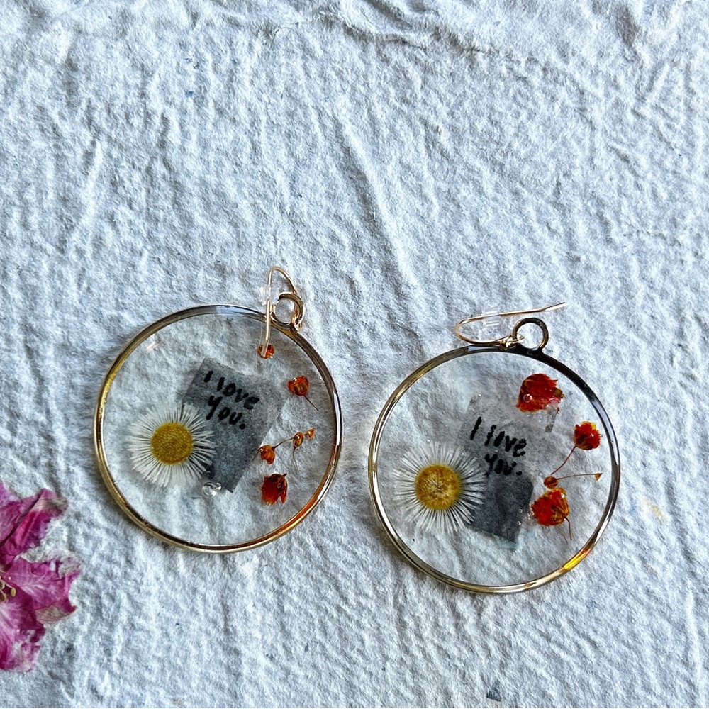 “I love you.” Handmade Resin Hoop Earrings
